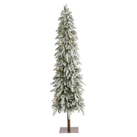 7.5Ft Pre-Lit Flocked Washington Alpine Artificial Christmas Tree, Warm White LED Lights By Nearly Natural in Green | 7.5 ft | Michaels®